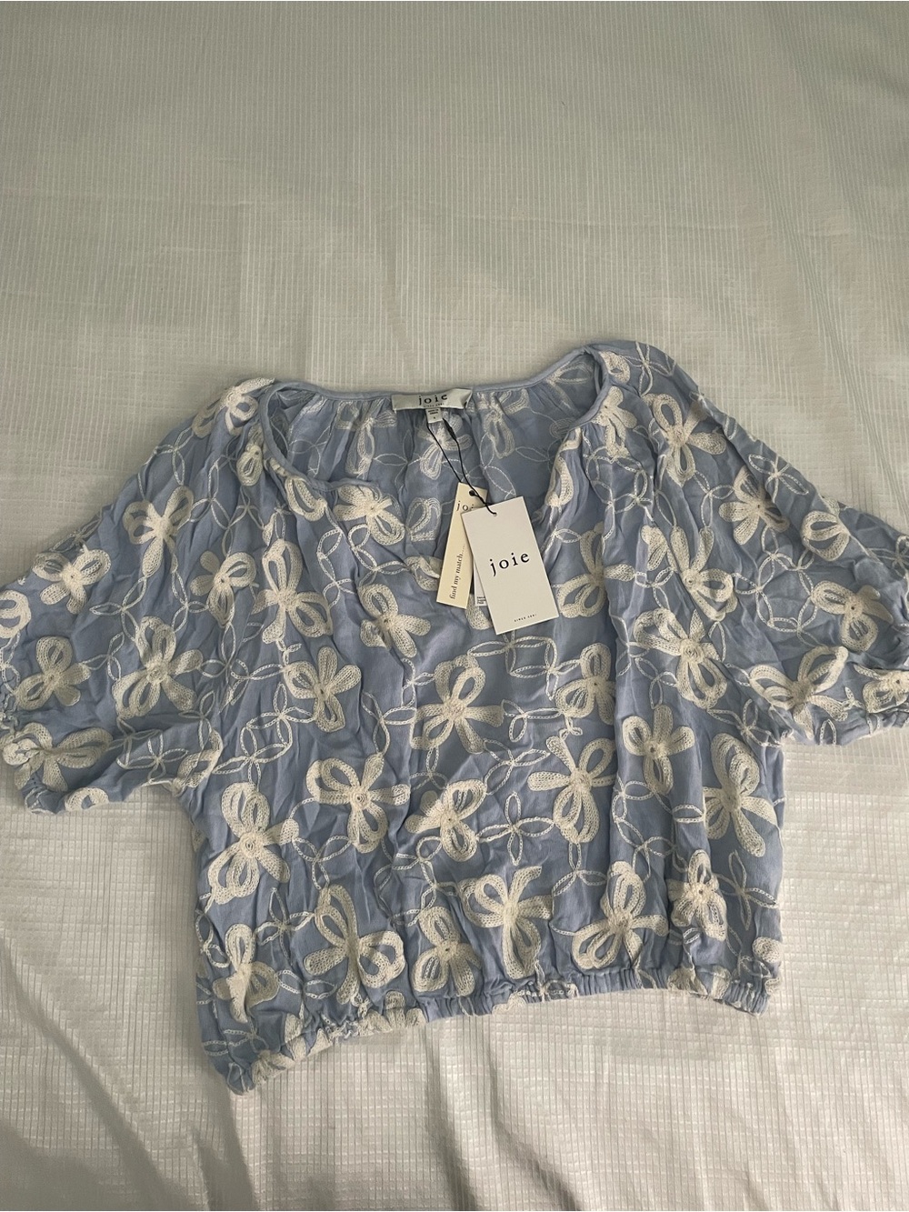 Joie Light Blue Cropped Floral Eyelet Top